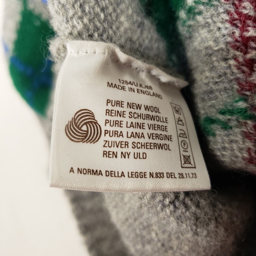 Alan Paine Sweater Vest Mens 42 Gray Argyle Shetland Wool V-Neck Made in England - Picture 6 of 6